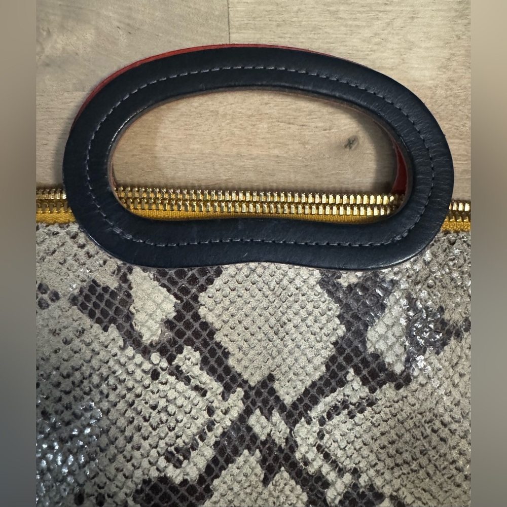Clare V Snakeskin Patterned Tote Bag fold over clutch purse - Picture 3 of 16